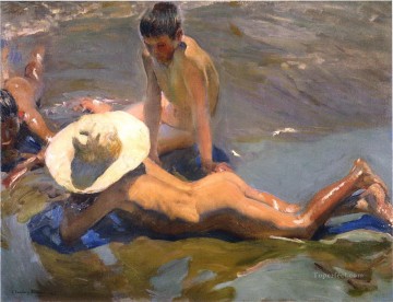 boys on the 1908 beach Child impressionism Oil Paintings